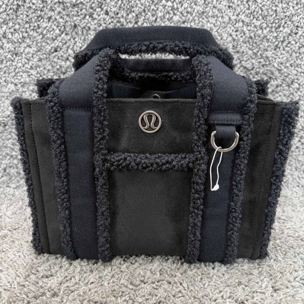 lululemon Boxy Mini Tote Bag 4.5L Black Faux Shearling Trim Handbag Purse New